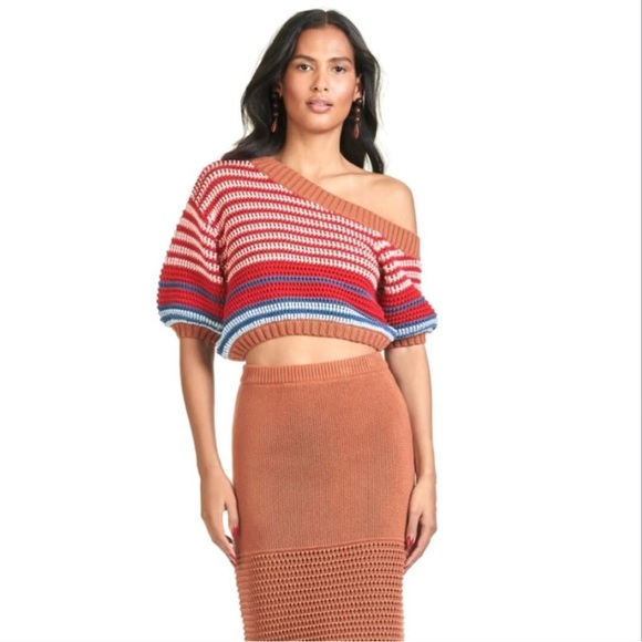 Sachin + Babi Sweaters - Sachin + Babi Striped Off-Shoulder Sweater - Red, Blue, White